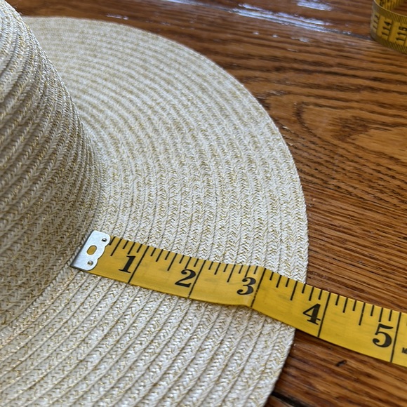 Fair Weather cream color hat.  Gold metallic thread in fabric. One size. - Picture 5 of 6